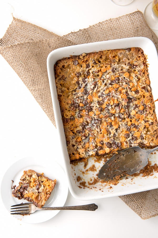 Pumpkin Spice Hello Dolly Bars in pan