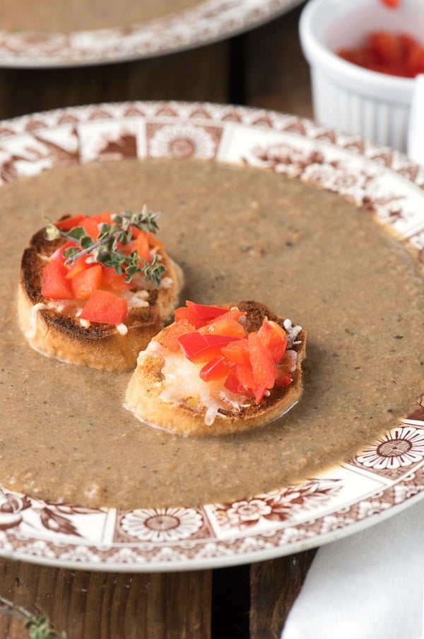 Rustic Wild Mushroom Soup with Parmesan Crostini 