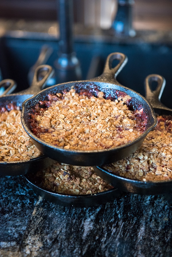 Seasonal Fruit Cobbler in mini cast iron skillets 