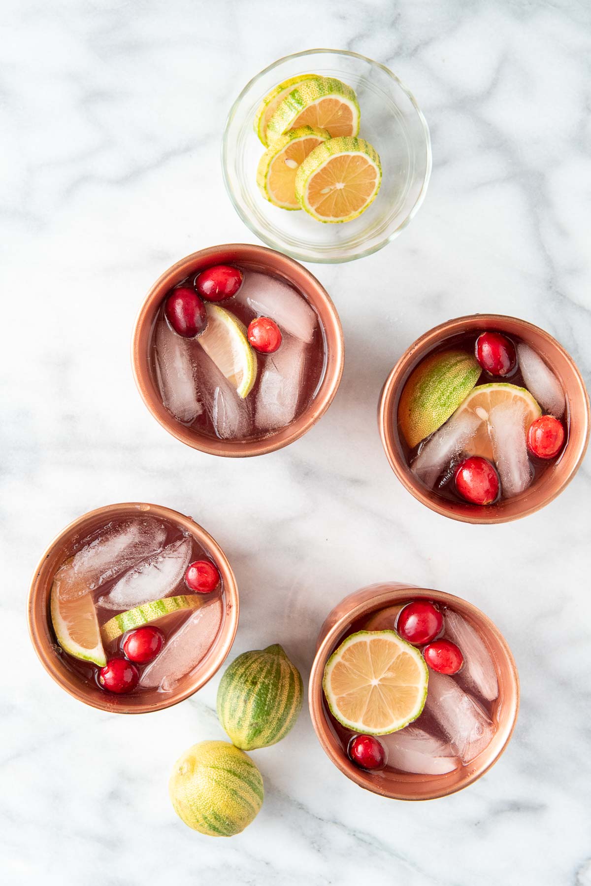 4 cranberry moscow mules from above