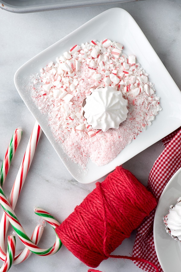 meringue cookie dipped in crushed candy canes