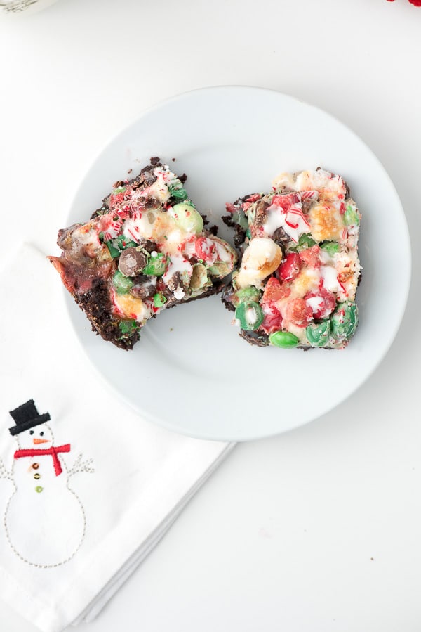 Holiday Chocolate Peppermint Magic Bars on plate