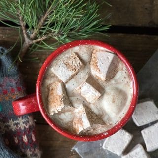 Homemade Vanilla-Coffee Liqueur Marshmallows in cup of covoa