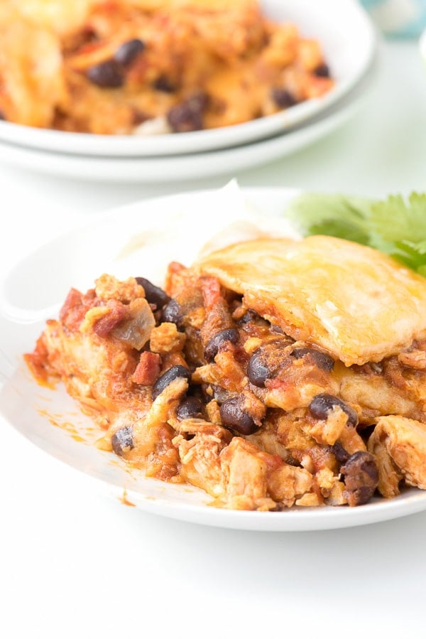 Mexican Breakfast Chicken Tortilla Lasagna Casserole servings