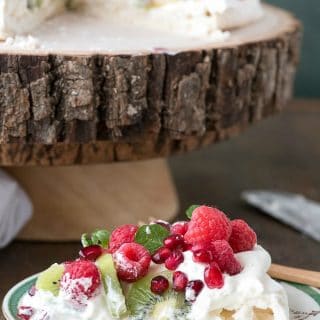 Pavlova with Kiwi, Raspberry, Pomegranate and Mint