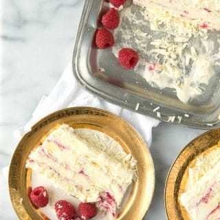 White Chocolate Raspberry Semifreddo slices on plates