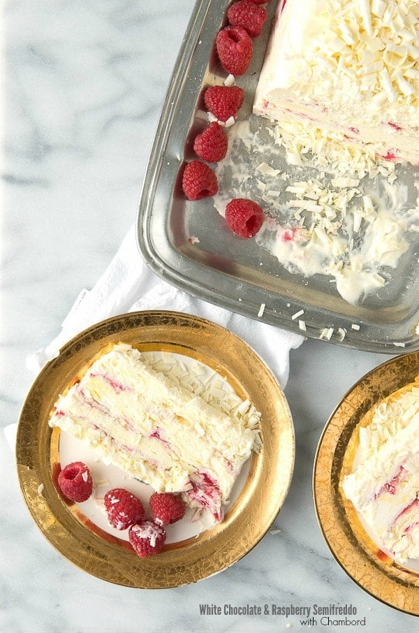 White Chocolate Raspberry Semifreddo slices on plates