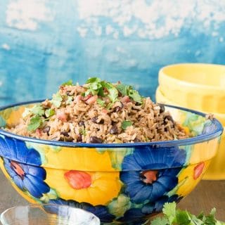 titled image - colorful bowl of Cuban Black Beans and Rice (Moros y Cristianos).