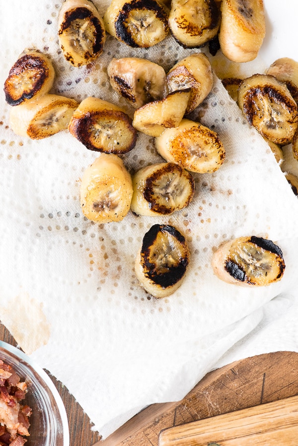 thick slices of Cuban Fried Plantains on white paper toweling