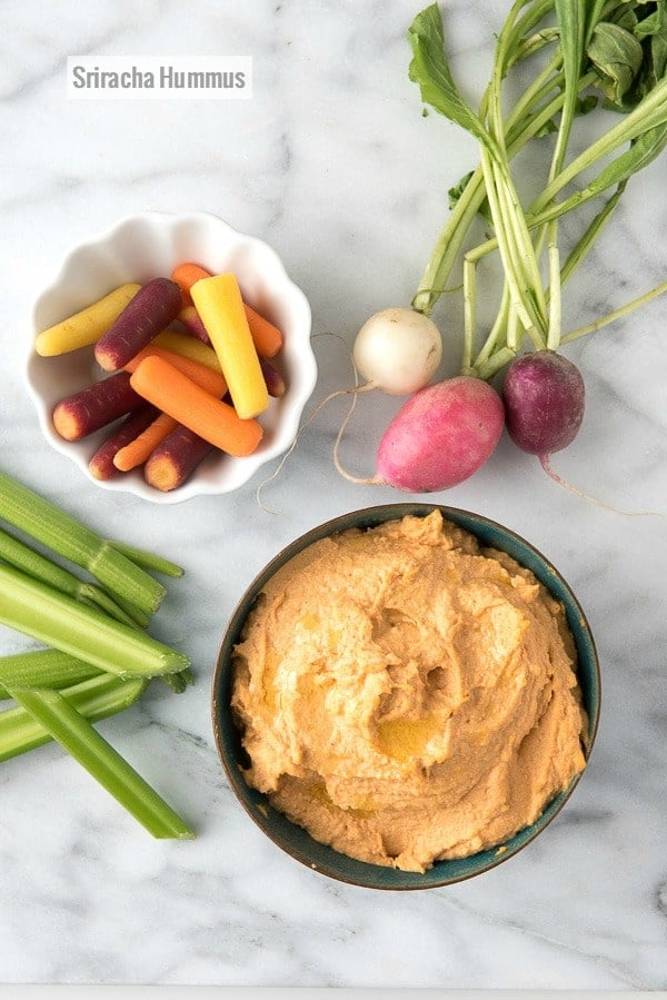 Sriracha Hummus and raw vegetables for dipping