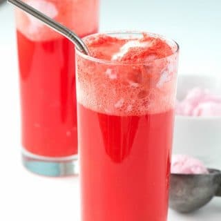 titled photo - Strawberries and Cream Ice Cream Floats in tall glasses