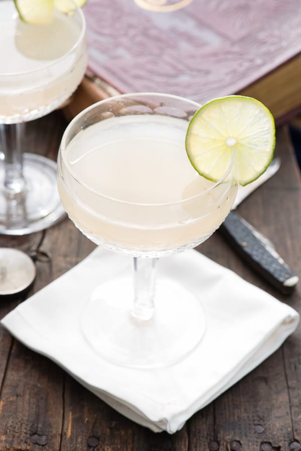 glass with a Hemingway Daiquiri cocktail. on a white cocktail napkin