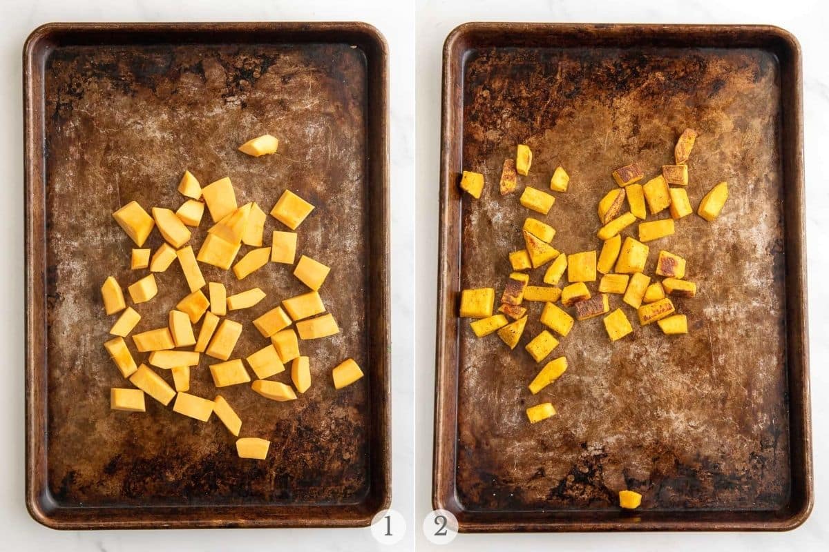 roasted pumpkin on sheet pan