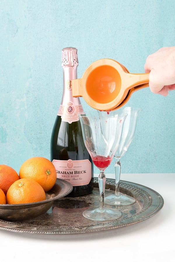 Blood Orange Mimosas with orange juicer