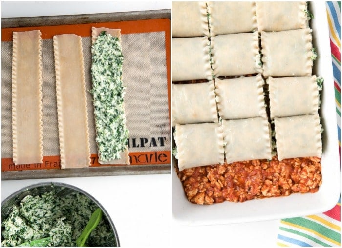 photo collage showing how to make Gluten-Free Meat Lasagna Roll Ups