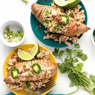 Hasselback style Sweet Potatoes with Creamed Chipotle Turkey