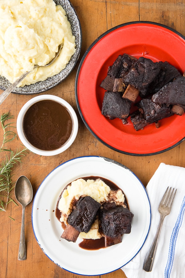 Red Wine Braised Beef Short Ribs with Yukon Gold Garlic Whipped Potatoes