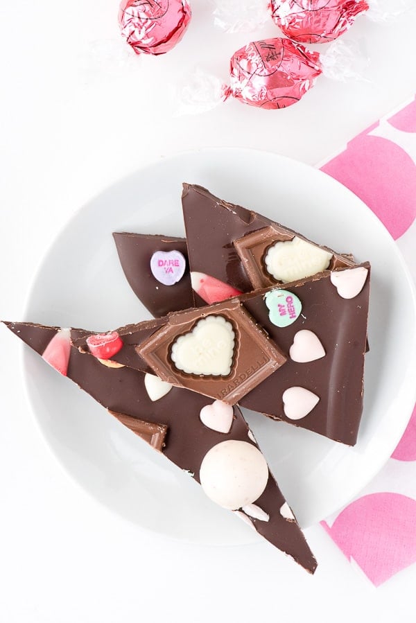 Sweetheart Bark Valentine\'s Candy Chocolate Bark with assorted Valentine\'s candy