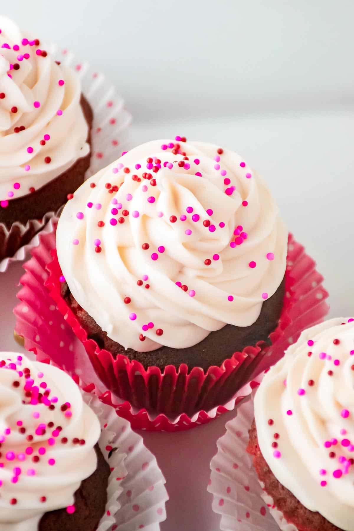 pink velvet cupcakes with with sparkles