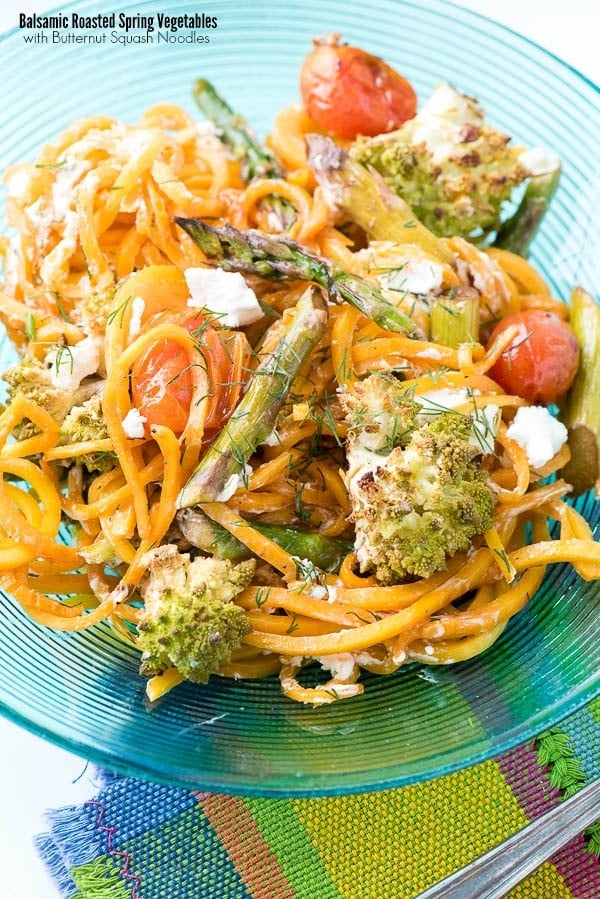 Roasted Spring Vegetables on Spiralized Butternut Squash Noodles via Boulder Locavore