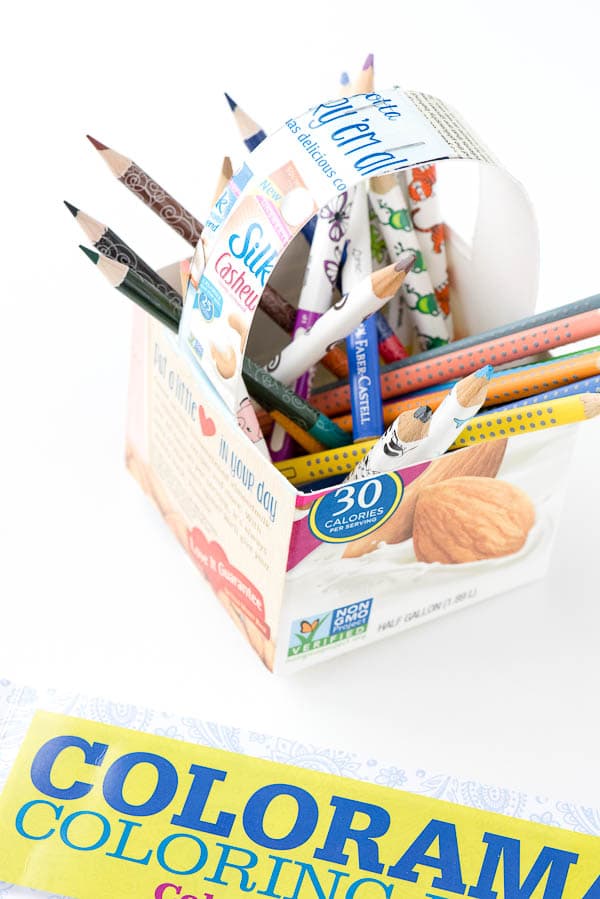 DIY Milk Carton Basket filled with art supplies