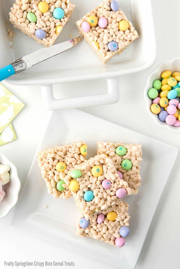 squares of Springtime Crispy Rice Cereal Treats