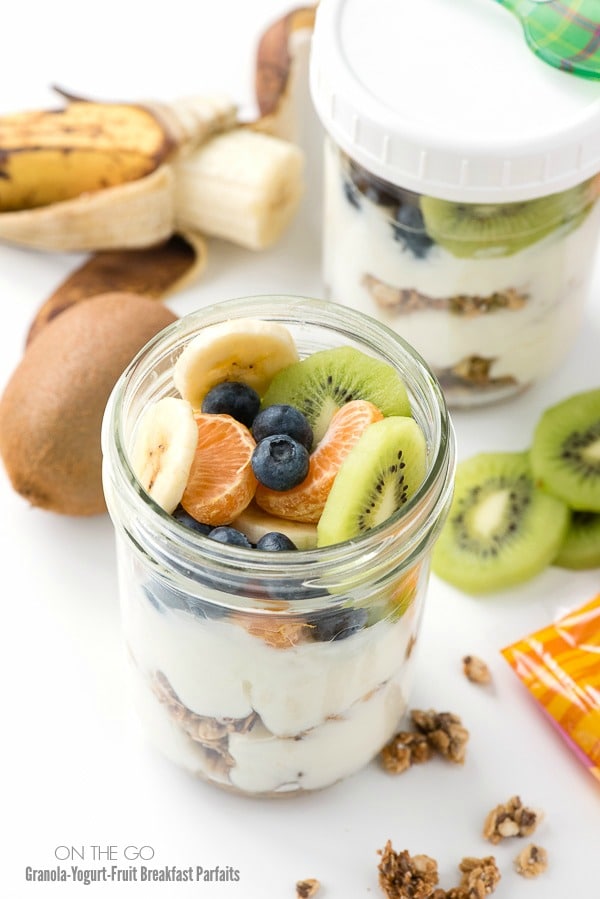 Breakfast On The Go - Granola-Yogurt-Fruit Parfait in a mason jar