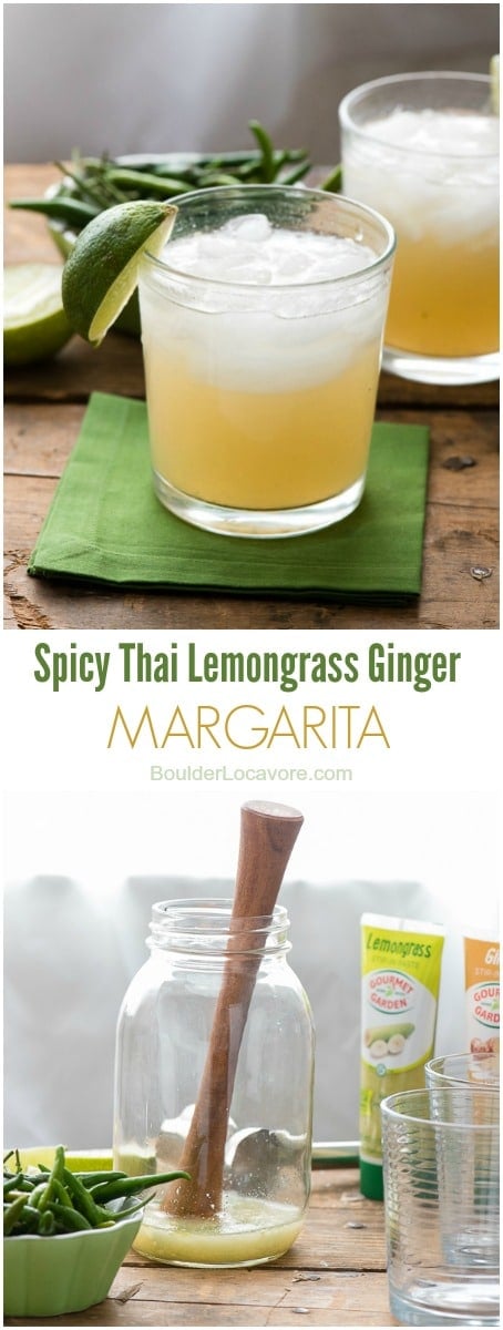 titled photo collage of Spicy Thai Lemongrass Ginger Margaritas