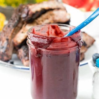 mason jar of Blueberry Whiskey homemade barbecue sauce