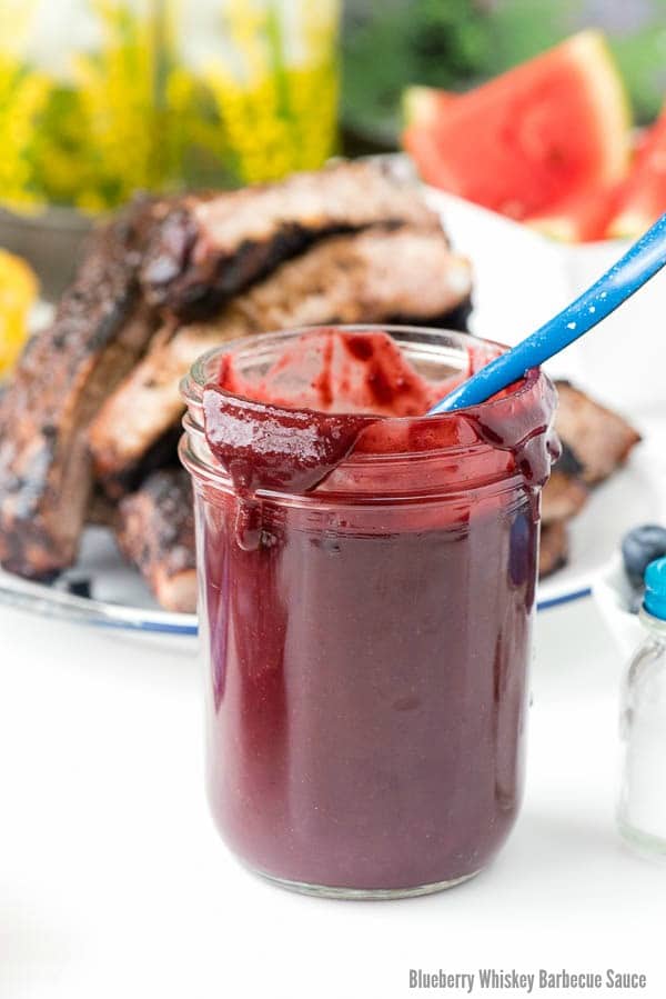 mason jar of Blueberry Whiskey homemade barbecue sauce