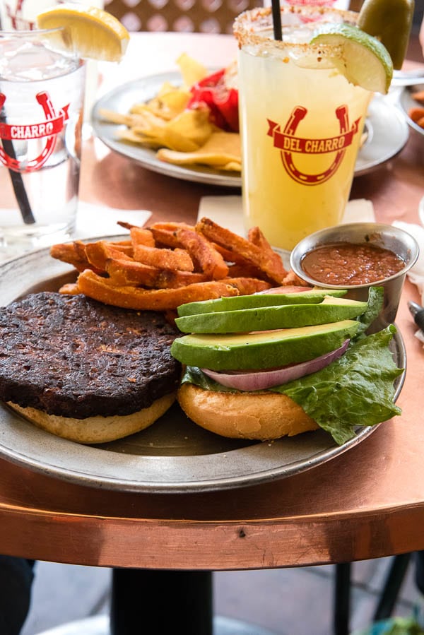 A plate of food on a table, with Santa Fe and Margarita recipe