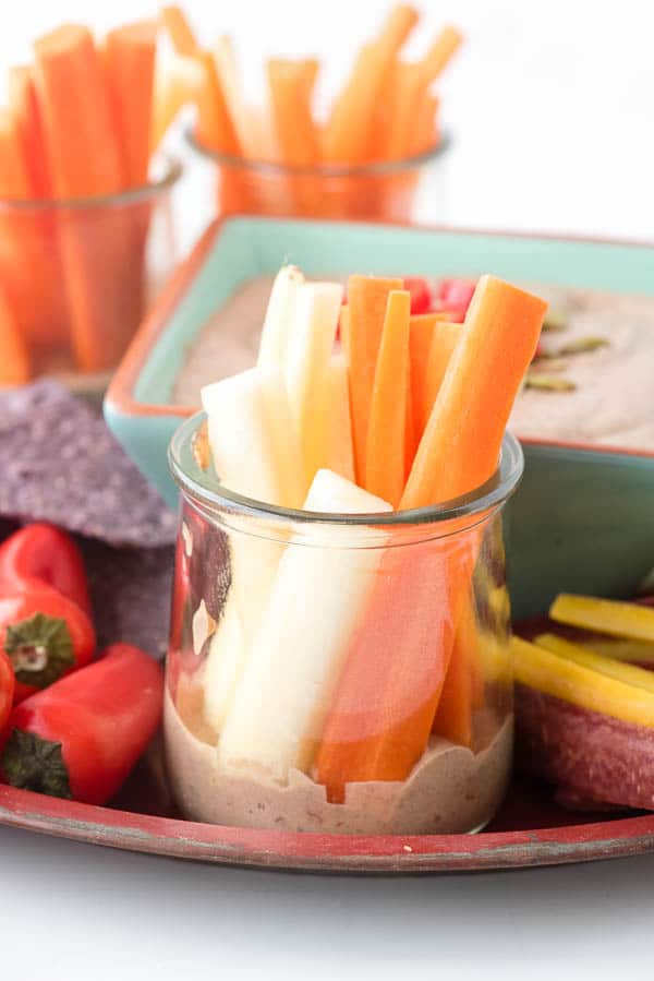 Portable Black Bean Green Chile Hummus Dip with Carrot