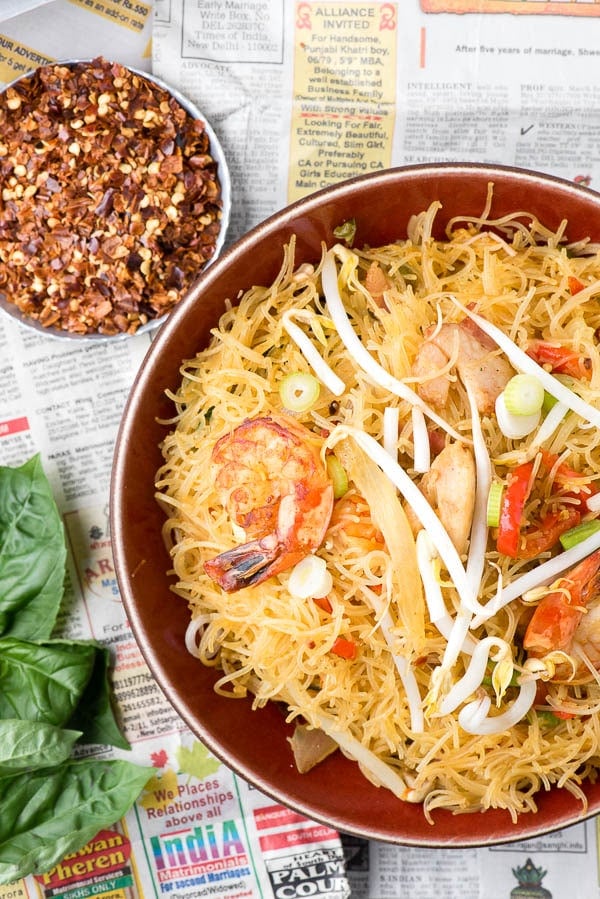 overhead image of a Singapore Street Noodles bowl