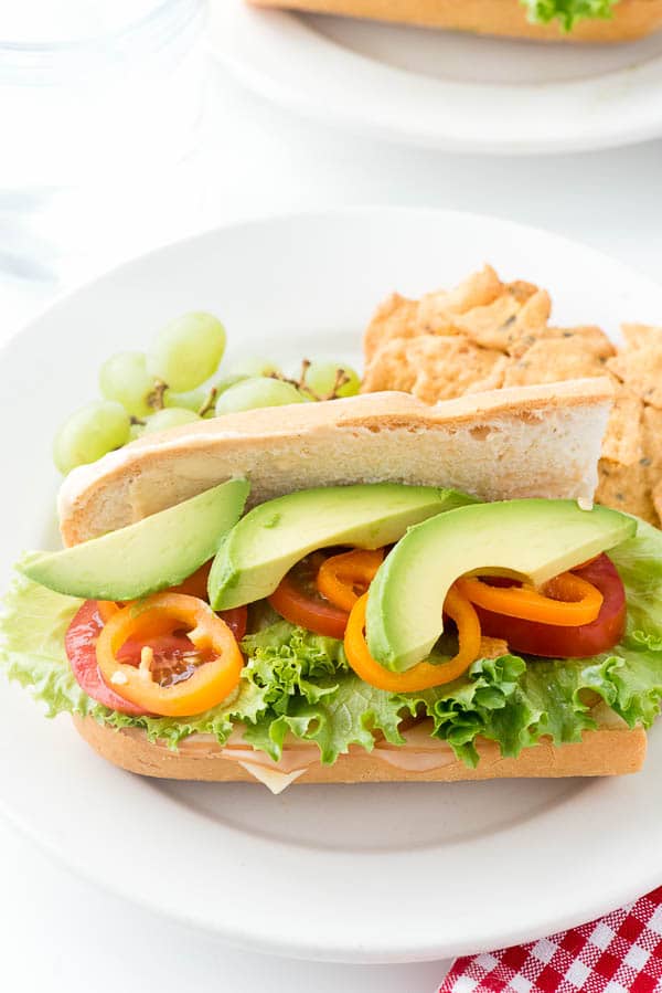 close up overhead image of a plate with a Southwestern Sub Sandwich on it