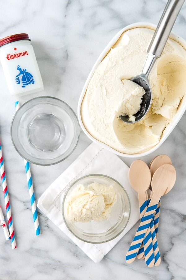 overhead image of ingredients needed to make American Apple Pie Ice Cream Floats