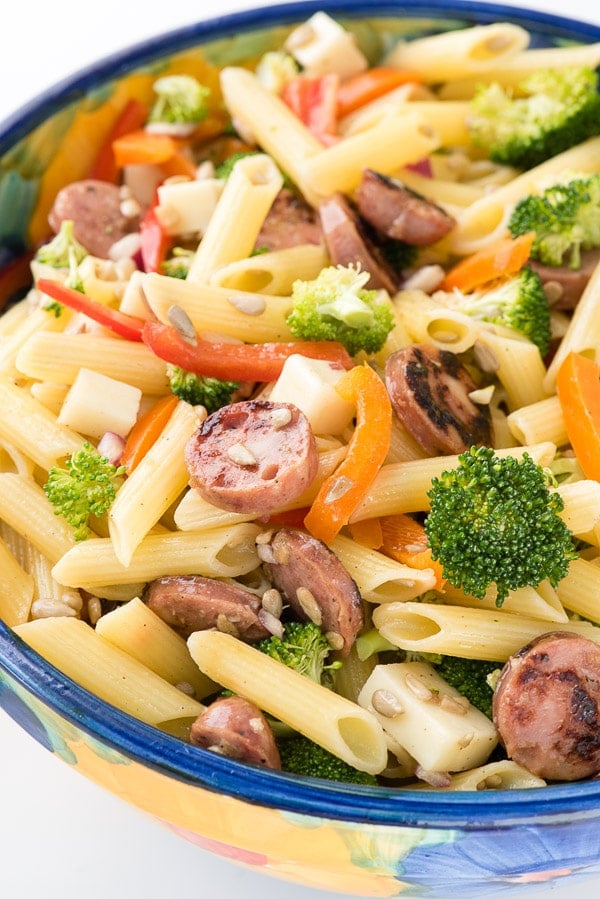 close up image of Broccoli Sausage Pasta Salad