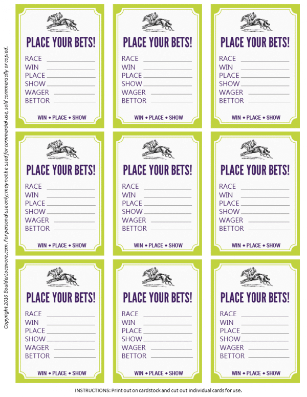 Free Printable Kentucky Derby Party Betting Cards 