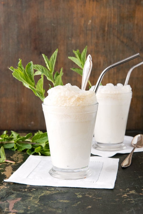 Mint Julep Ice Cream Float with Homemade Mint Ice Cream and sprigs of fresh mint in the glass