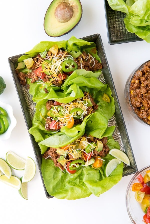 Lettuce Wraps with Taco filling in a tray