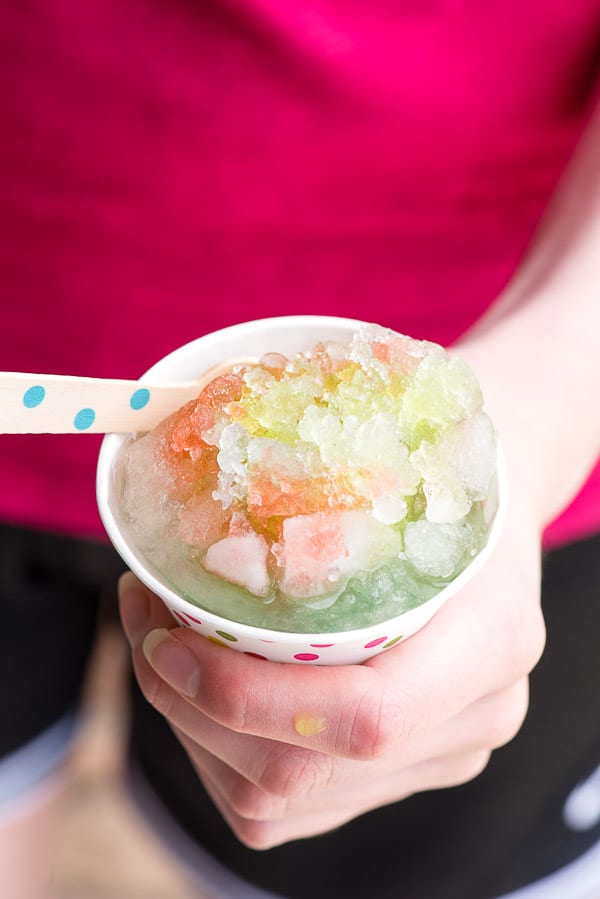 Homemade Sports Drink Snow Cones. in hand