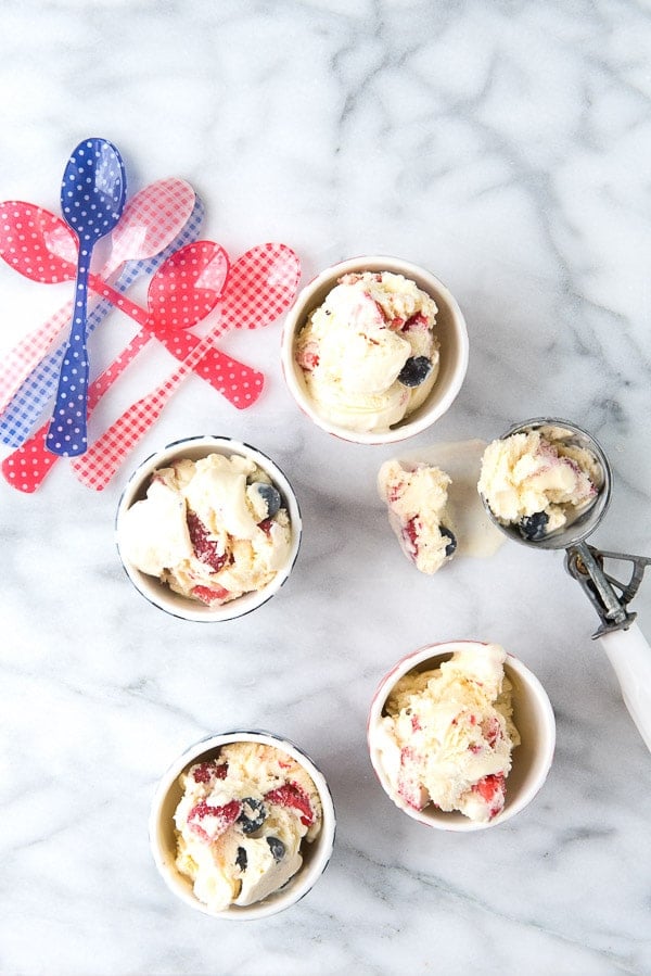 Red White and Blue Ice cream With red and blue spoons.