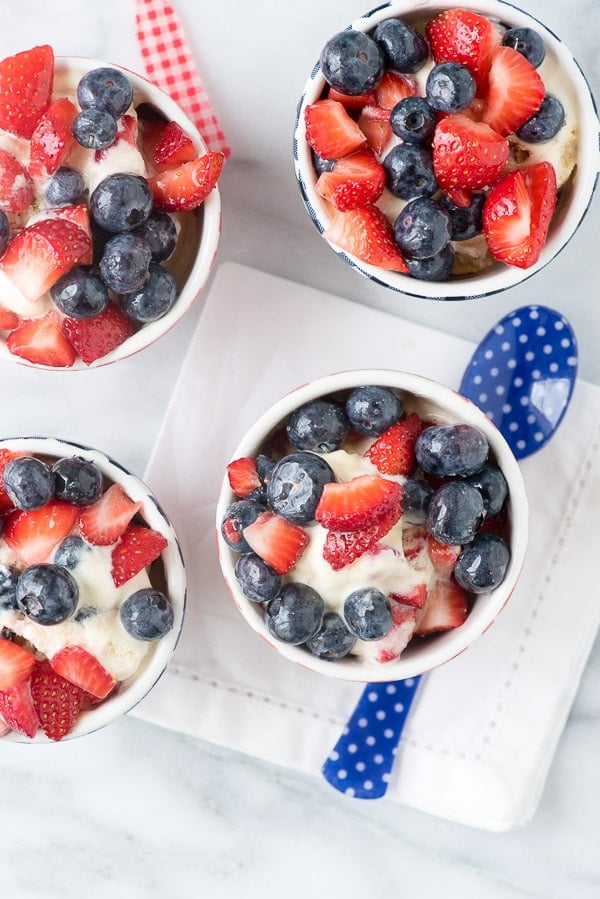 Red White and Blue Ice Creamwith fruit on top