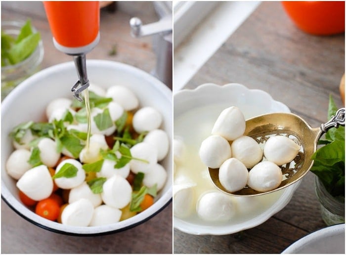 Bite-size Insalata Caprese and mozzarella balls