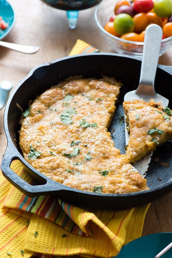 Mexican frittata in cast iron skillet
