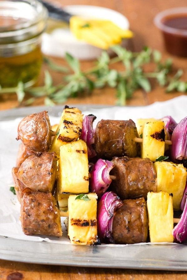 Grilled Cheesy Sausage Pineapple Skewers 