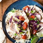 Grilled Pork Street Tacos with Pickled Broccoli Stem Slaw and Blistered Tomatoes