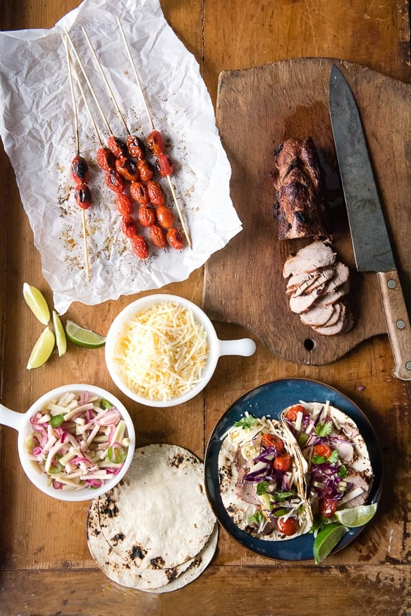 Grilled Pork Street Tacos with ingredients