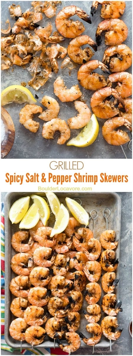 Grilled Spicy Salt and Pepper Shrimp Skewers collage