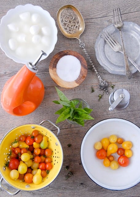 Bite-size Insalata Caprese. 