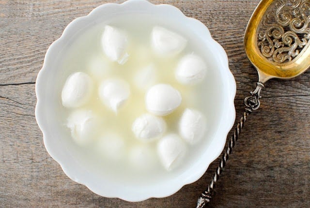 Mini mozzarella balls in water